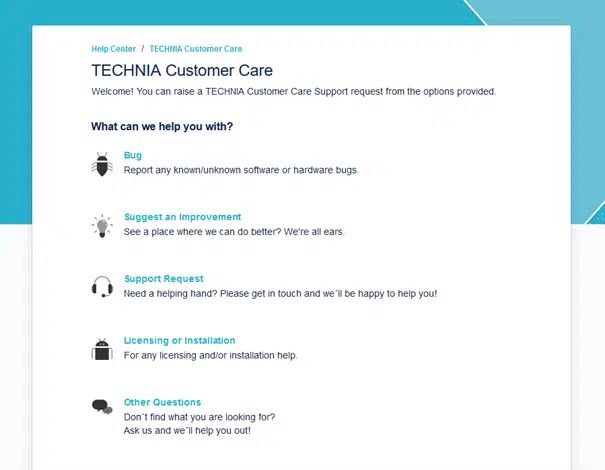 Customer Support Page Screen